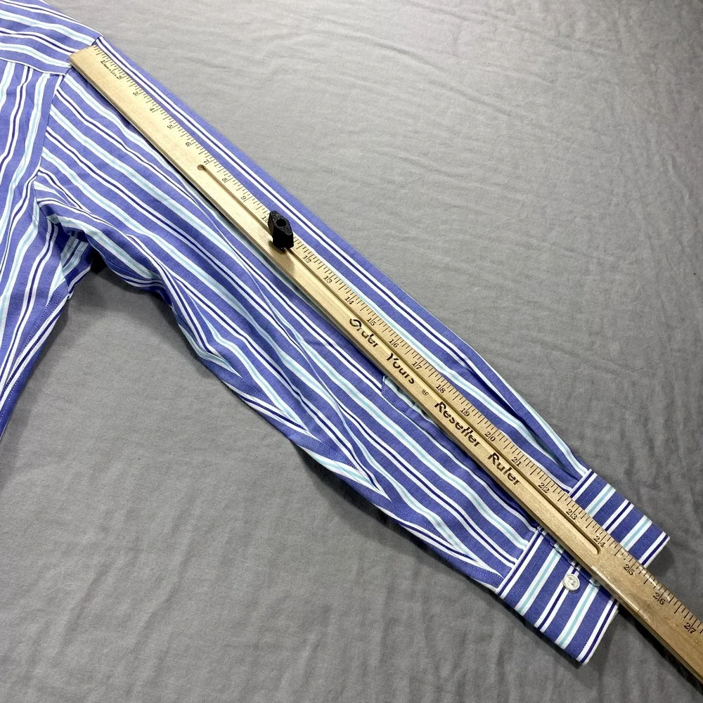 Banana‎ Republic Shirt Mens Large 16.5 34/35 Blue Striped Slim Button Up Dress